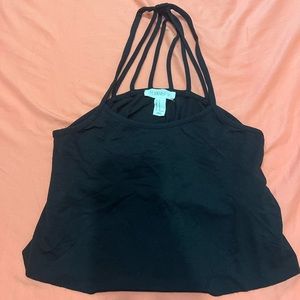 Black flowy crop top; open back